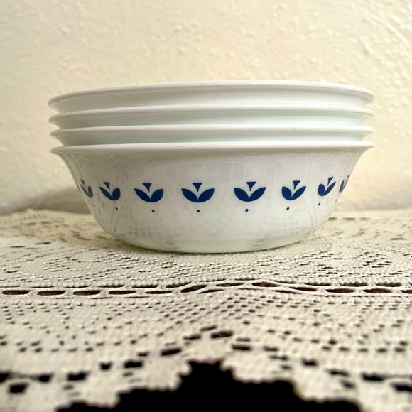Corelle Other - Four Corelle White Bowls with Blue Design EUC